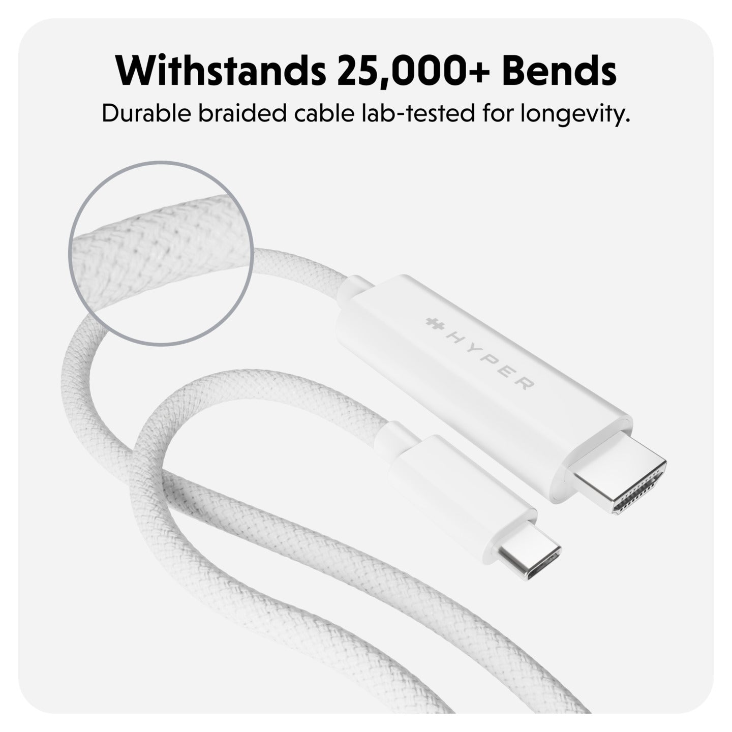 Hyper HyperDrive 4K USB-C to HDMI 2.5m Punottu Kaapeli - Valkoinen