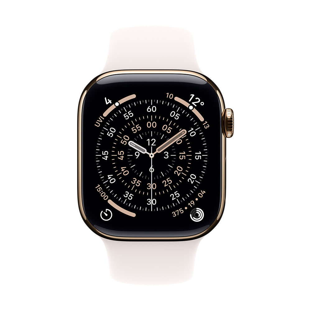 Apple Watch Series 11 GPS + Cellular - 46 mm kullanvärinen titaanikuori ja punanhäivän värinen urheiluranneke - S/M