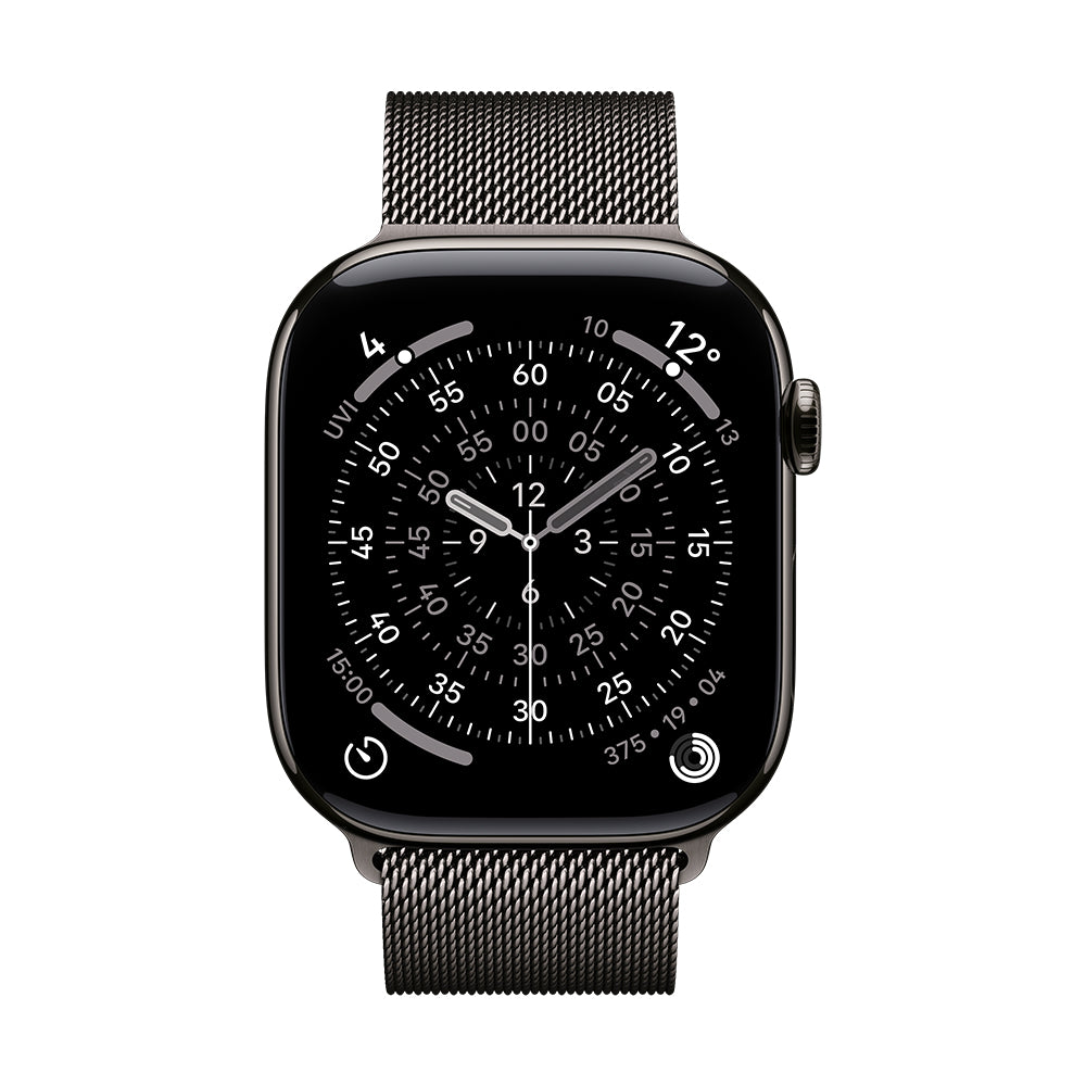 Apple Watch Series 11 GPS + Cellular - 42 mm liuskekiven värinen titaanikuori ja liuskekiven värinen milanolaisranneke