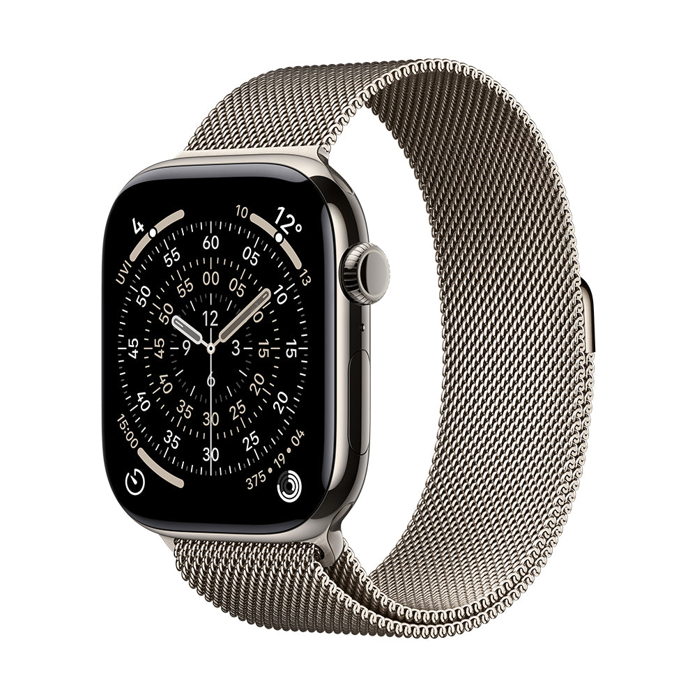 Apple Watch Series 11 GPS + Cellular - 42 mm luonnontitaaninen kuori ja luonnonvaalea milanolaisranneke
