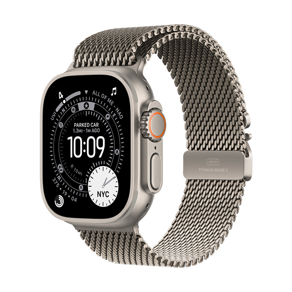 Apple Watch Ultra 3 GPS + Cellular - 49 mm luonnonvaalea titaanikuori ja luonnontitaaninen milanolaisranneke - suuri
