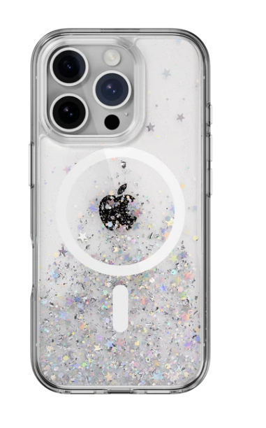 SwitchEasy Starfield M iPhone 16 Pro, kirkas, 3D Glitter iskunkestävä suoja