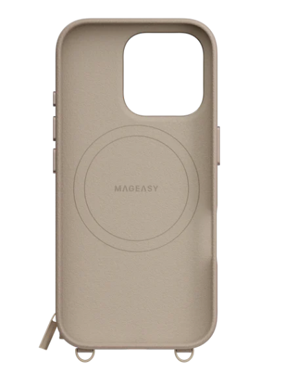 MagEasy Pouch M irroitettava lompakko- ja suojakuori kantohihnalla iPhone 16 Pro - kamelinruskea