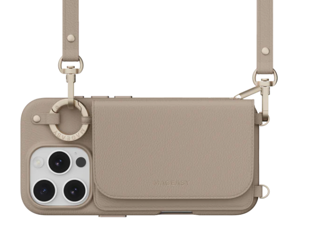 MagEasy Pouch M irroitettava lompakko- ja suojakuori kantohihnalla iPhone 16 Pro - kamelinruskea