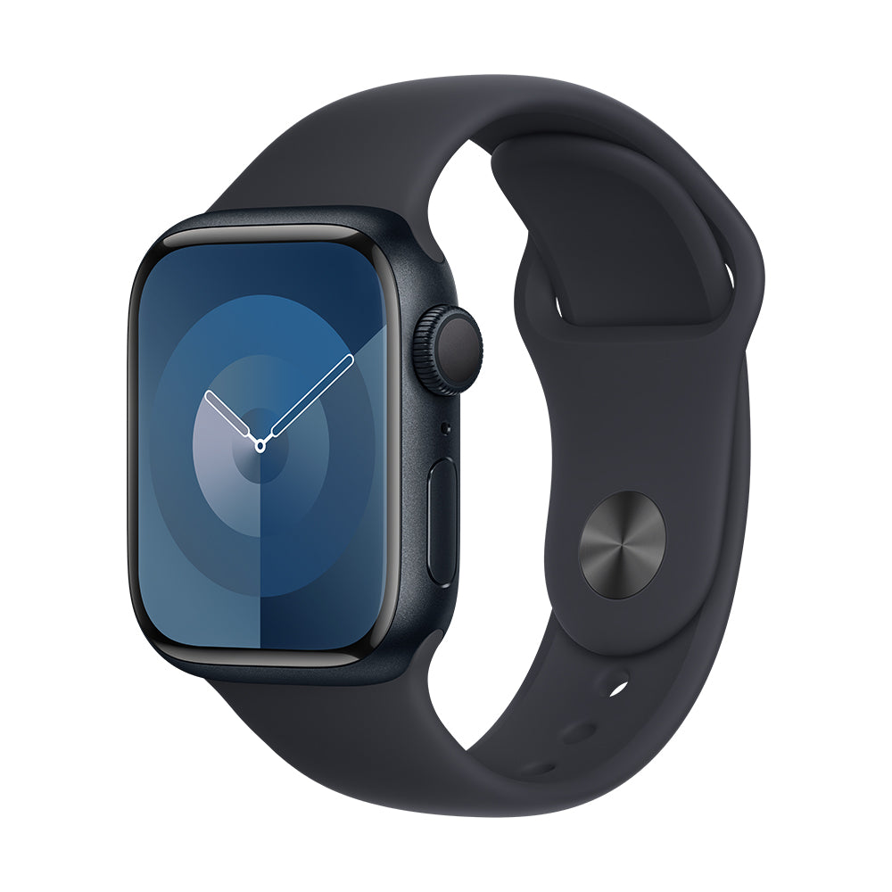 Apple Watch Series 9 (GPS) - 41 mm keskiyö alumiinikuori ja urheiluranneke, S/M