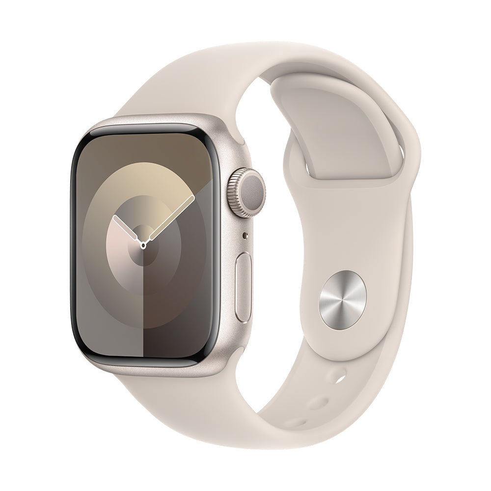 Apple Watch Series 9 (GPS) - 41 mm tähtivalkea alumiinikuori ja urheiluranneke, M/L