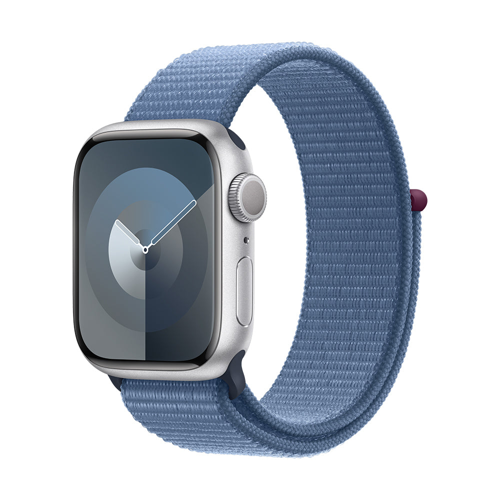 Apple Watch Series 9 (GPS) - 45 mm hopea alumiinikuori ja talvensininen Sport Loop -ranneke