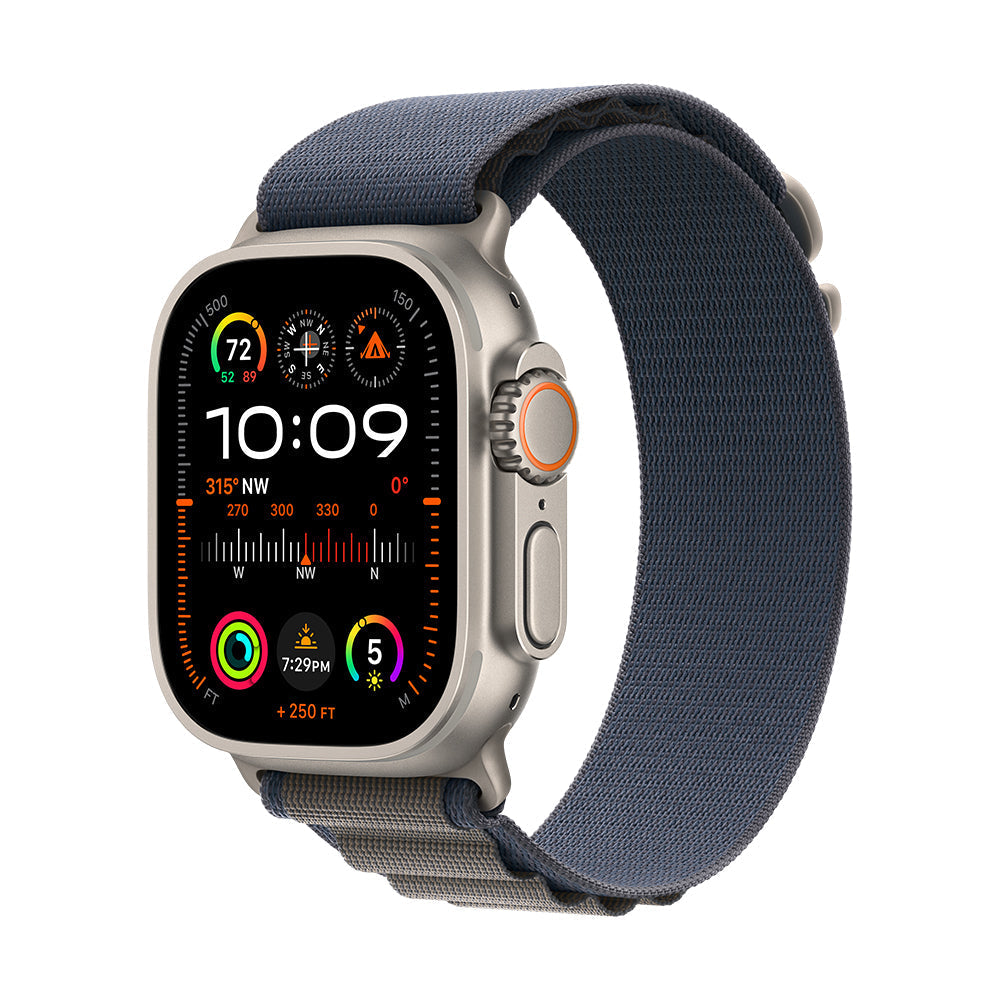 Apple Watch Ultra 2 (GPS+Cellular) - 49 mm titaanikuori ja sininen Alpine-ranneke - suuri