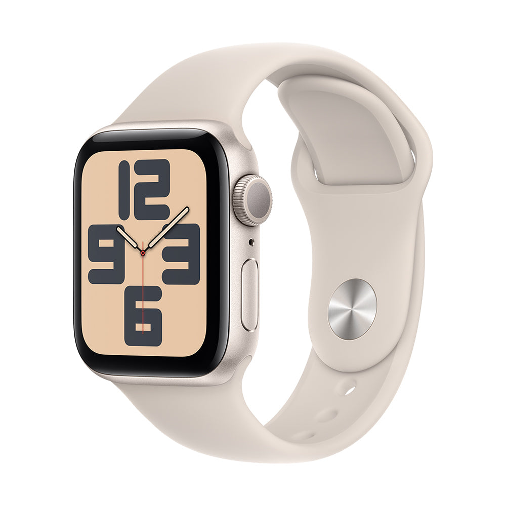 Apple Watch SE (GPS) - 44 mm tähtivalkea alumiinikuori ja uhreiluranneke, M/L