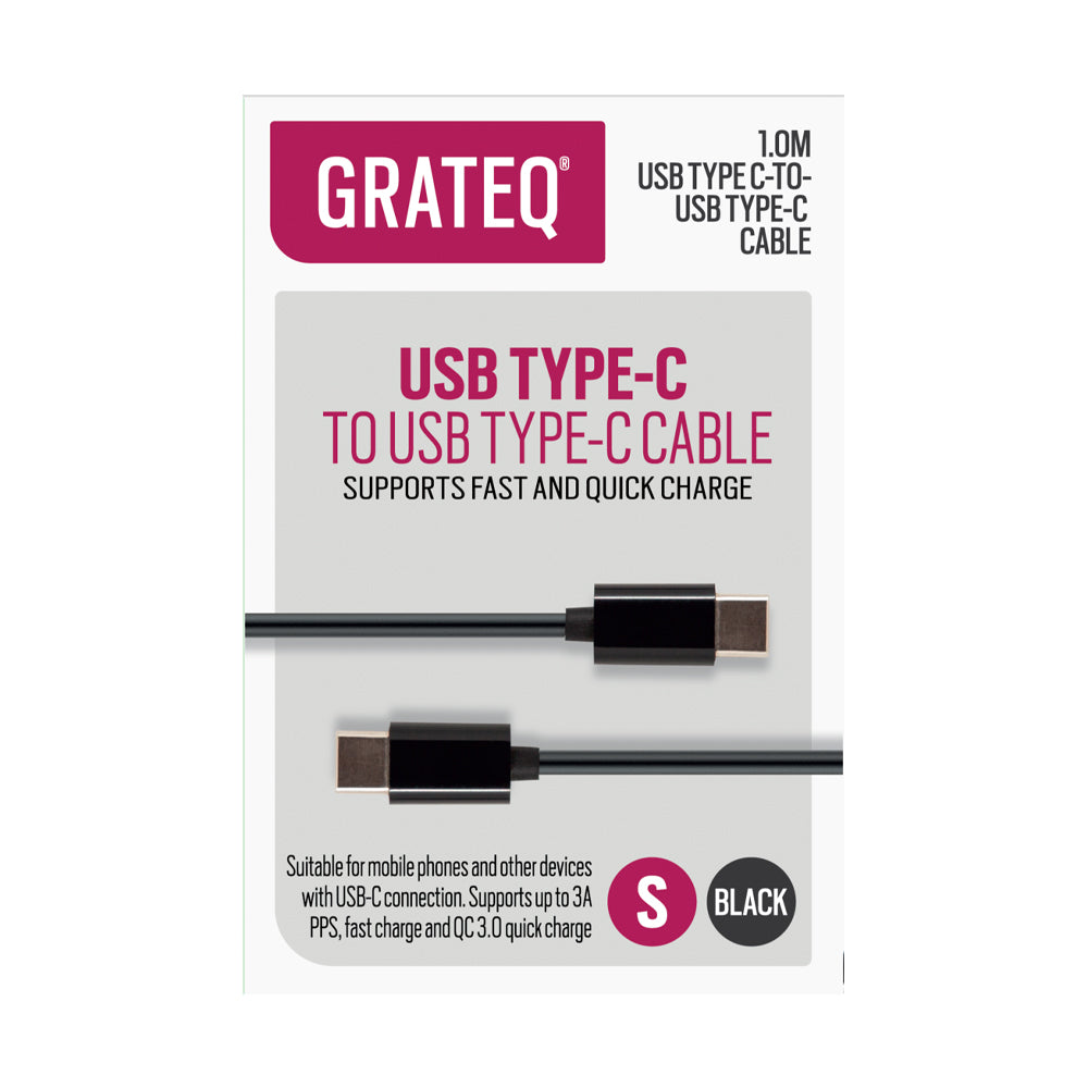 Grateq USB-C latauskaapeli, musta (1m)