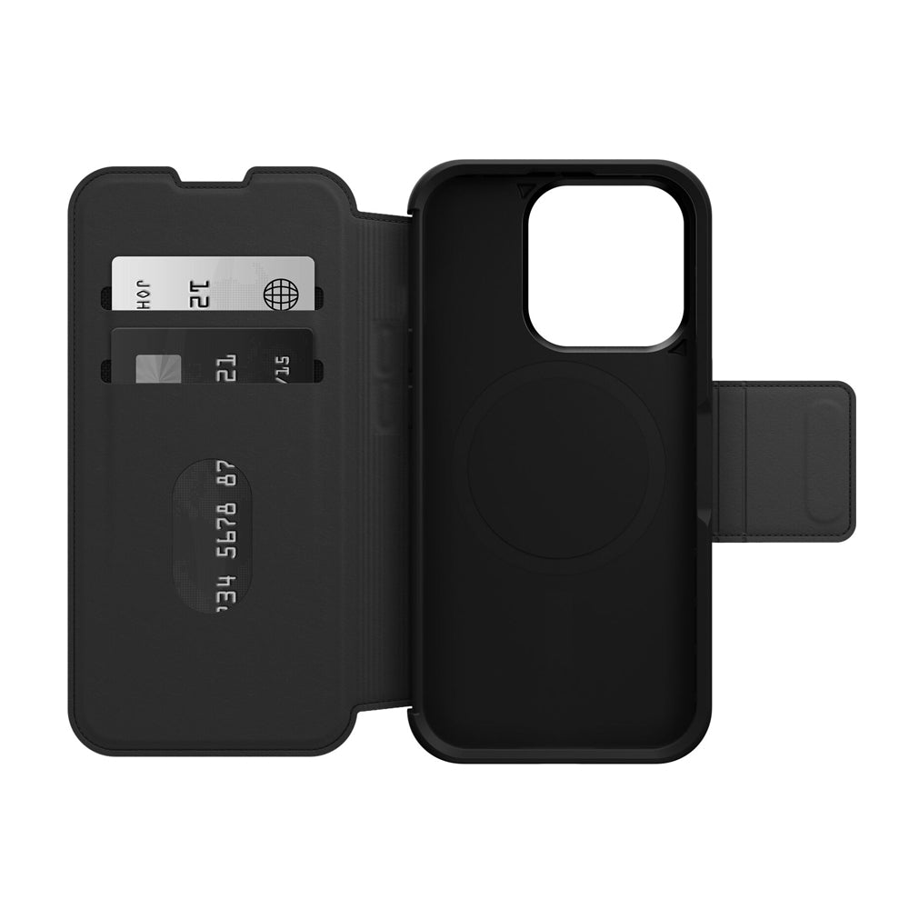 Otterbox Strada MagSafe iPhone 15 Pro lompakkokotelo - musta