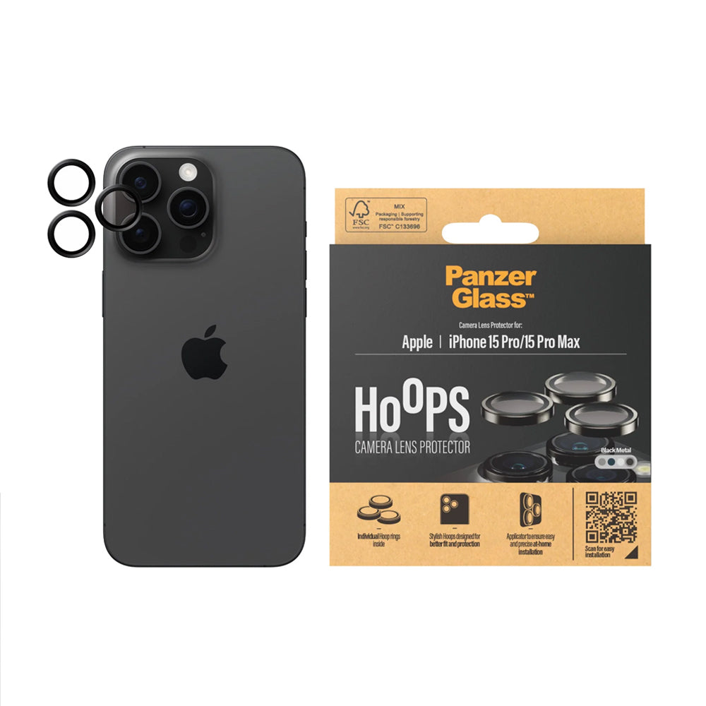 PanzerGlass Hoops linssisuoja iPhone 15 Pro | 15 Pro Max - musta