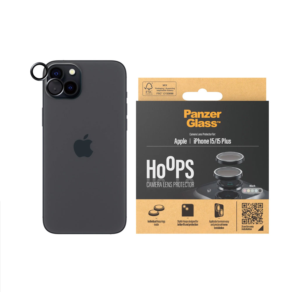 PanzerGlass Hoops linssisuoja iPhone 15 | 15 Plus - musta