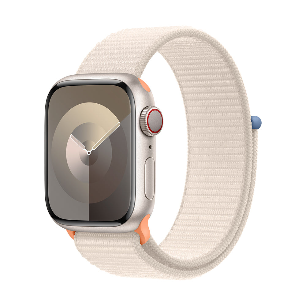 Apple Watch Series 9 (GPS+Cellular) - 41 mm tähtivalkea alumiinikuori ja Sport Loop -ranneke