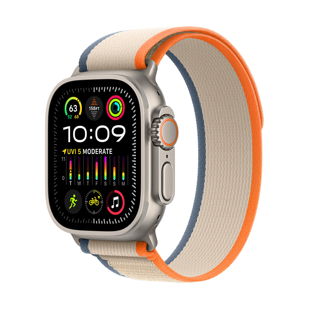 Apple Watch Ultra 2 (GPS+Cellular) - 49 mm titaanikuori ja oranssi/beige Trail-ranneke, S/M