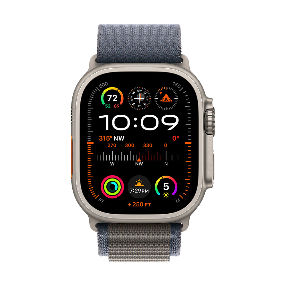 Apple Watch Ultra 2 (GPS+Cellular) - 49 mm titaanikuori ja sininen Alpine-ranneke - pieni
