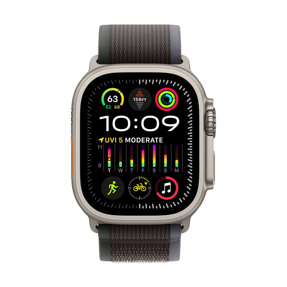 Apple Watch Ultra 2 (GPS+Cellular) - 49 mm titaanikuori ja sininen/musta Trail-ranneke, M/L