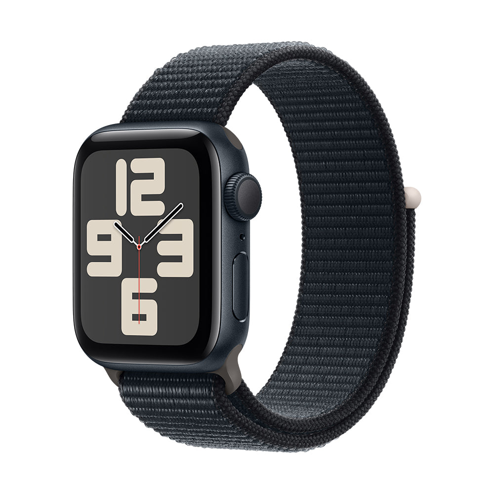 Apple Watch SE (GPS) - 44 mm keskiyö alumiinikuori ja Sport Loop -ranneke