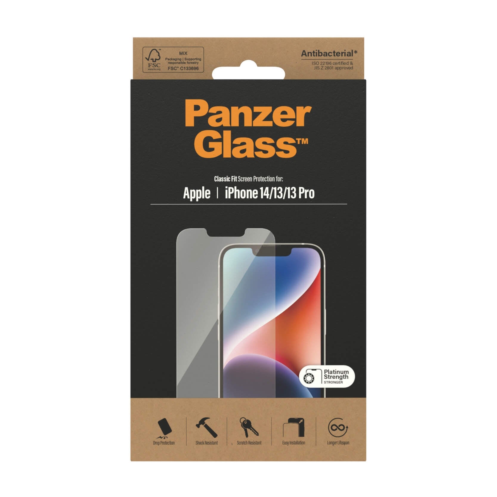 PanzerGlass panssarilasi iPhone 14 | 13 | 13 Pro, reunoilta vajaa