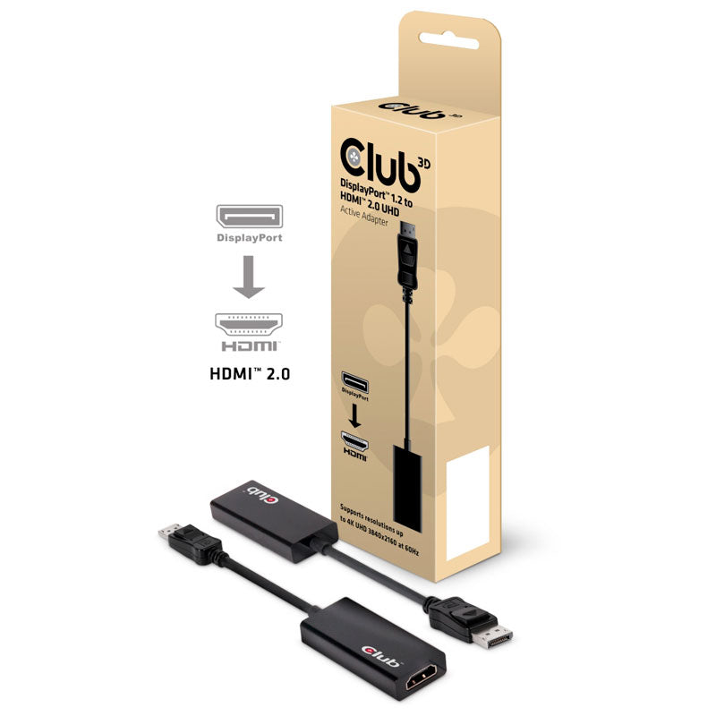 Club 3D DisplayPort 1.2-HDMI 2.0 UHD -sovitin, aktiivinen