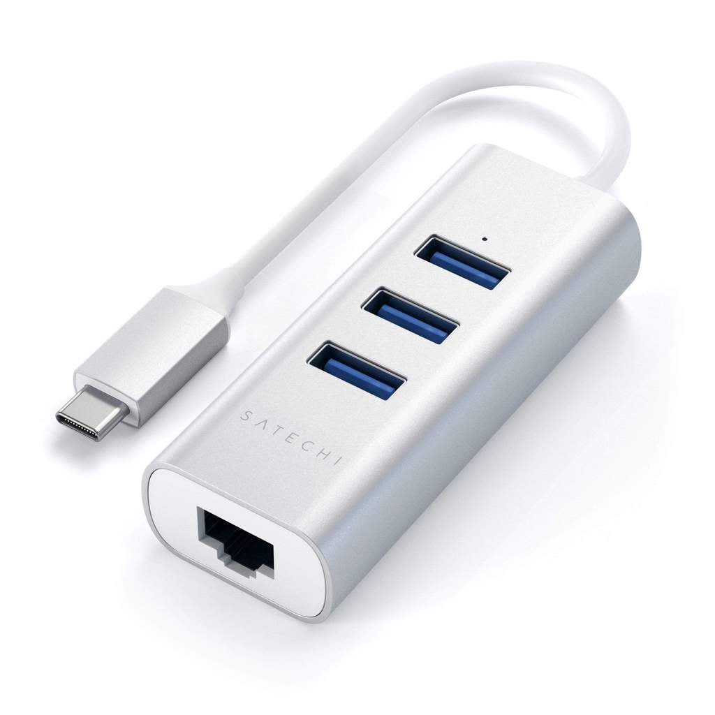 Satechi USB-C 2-IN-1 USB + Ethernet -sovitin - hopea