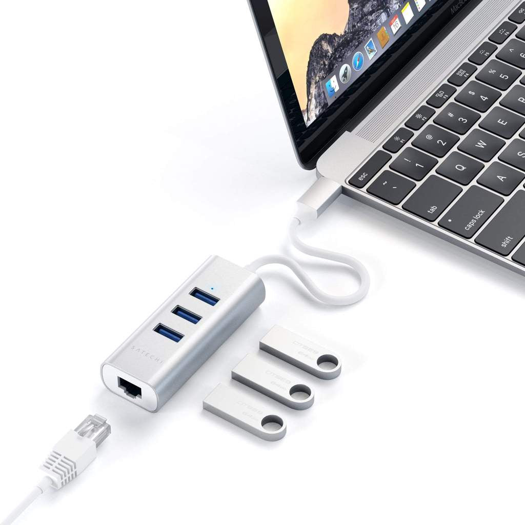 Satechi USB-C 2-IN-1 USB + Ethernet -sovitin - hopea