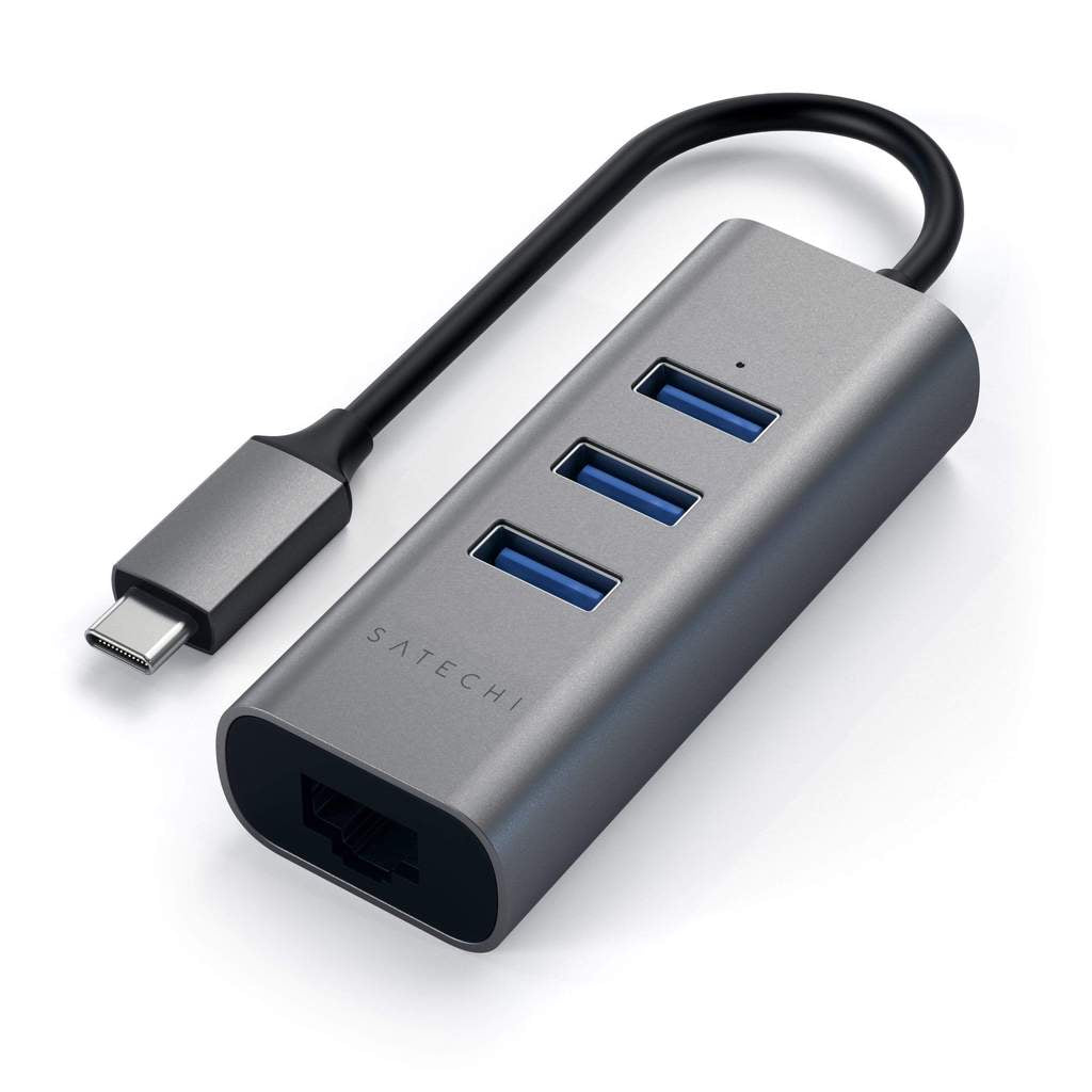 Satechi USB-C 2-IN-1 USB + Ethernet -sovitin - tähtiharmaa