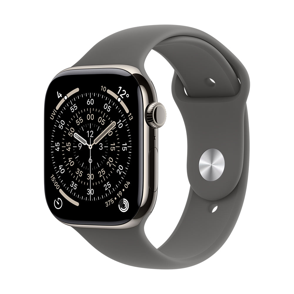 Apple Watch Series 11 GPS + Cellular - 42 mm luonnontitaaninen kuori ja liuskeenharmaa urheiluranneke - M/L