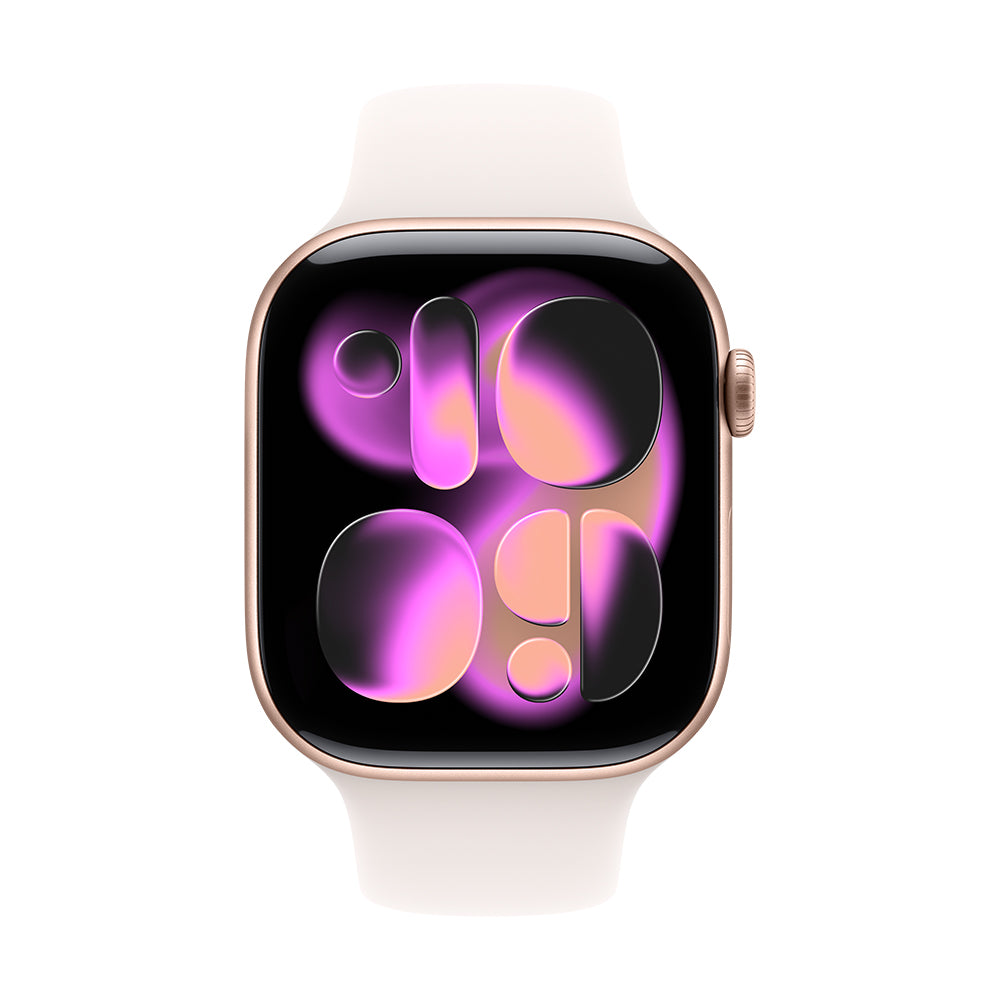 Apple Watch Series 11 GPS - 42 mm ruusukullan värinen alumiinikuori ja punanhäivän värinen urheiluranneke - M/L