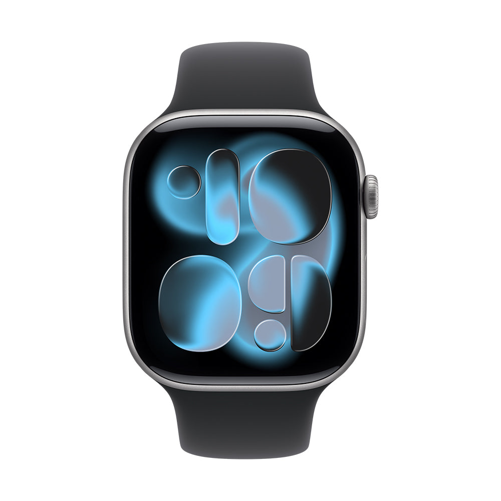 Apple Watch Series 11 GPS - 42 mm tähtiharmaa alumiinikuori ja musta urheiluranneke - M/L