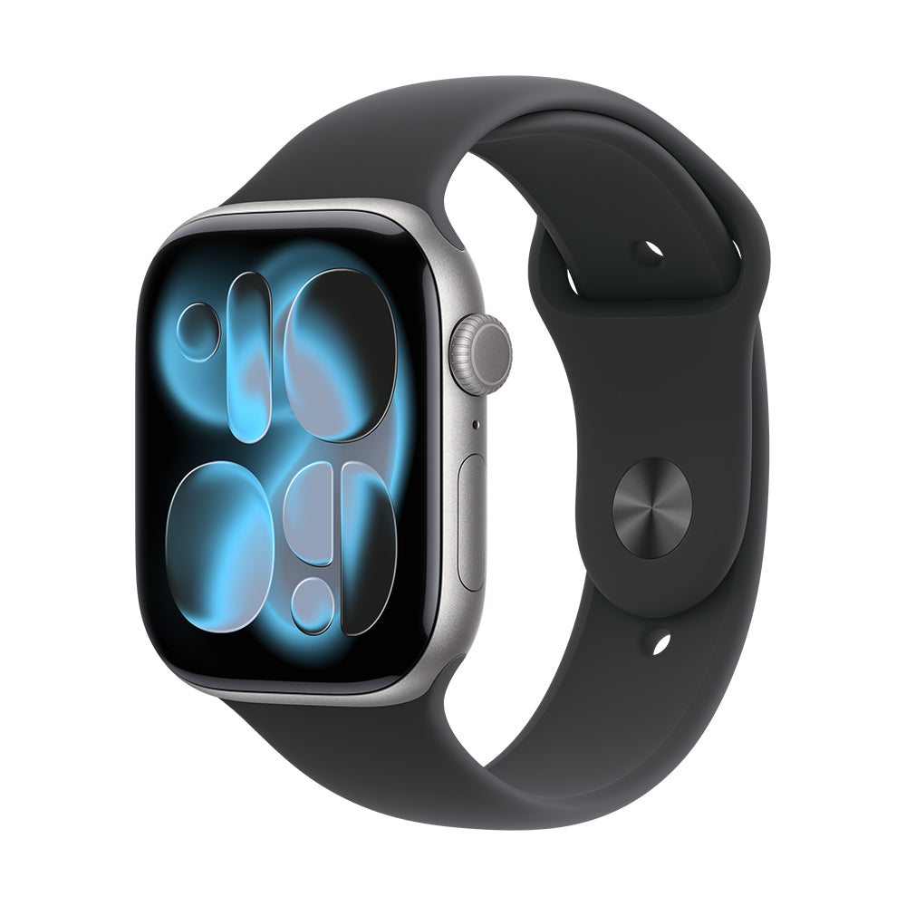 Apple Watch Series 11 GPS - 42 mm tähtiharmaa alumiinikuori ja musta urheiluranneke - M/L