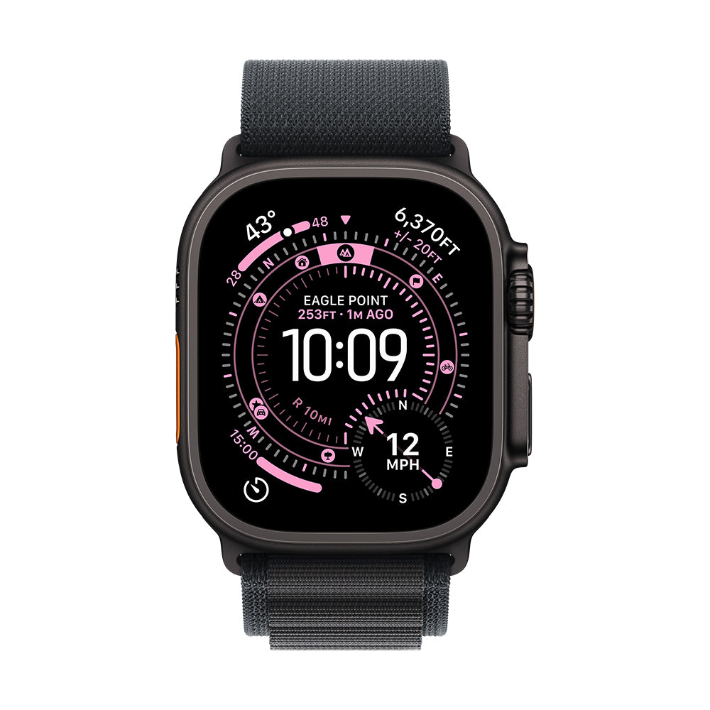 Apple Watch Ultra 3 GPS + Cellular - 49 mm musta titaanikuori ja musta Alpine-ranneke - suuri