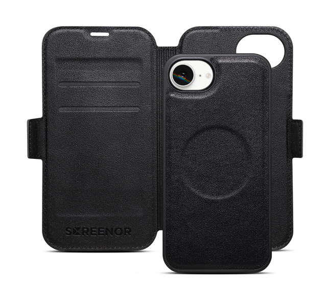 Screenor First 2-IN-1 suojakuori iPhone 16e - musta