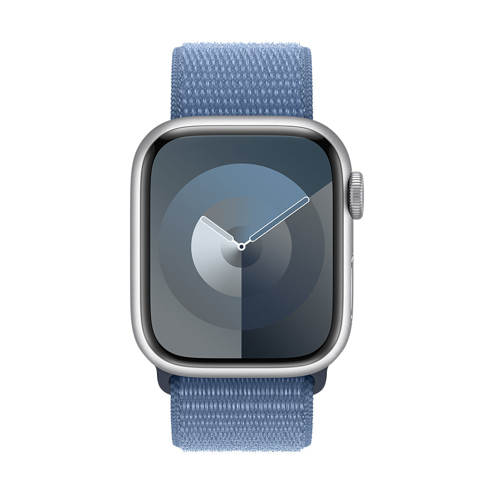 Apple Watch Series 9 (GPS) - 45 mm hopea alumiinikuori ja talvensininen Sport Loop -ranneke