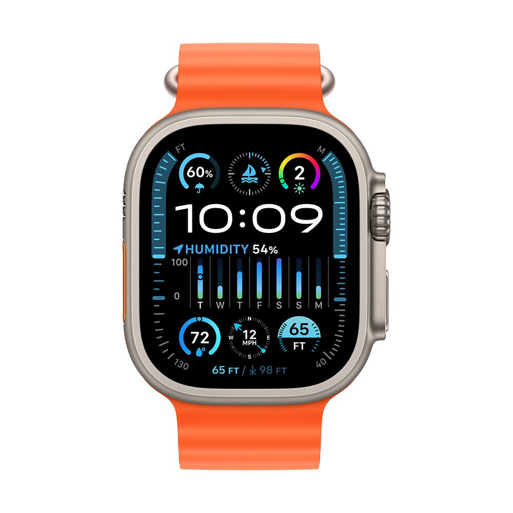 Apple Watch Ultra 2 (GPS+Cellular) - 49 mm titaanikuori ja oranssi Ocean-ranneke