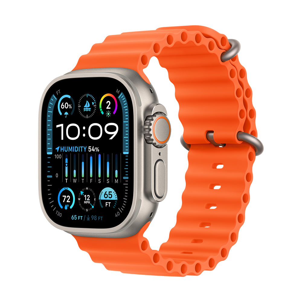 Apple Watch Ultra 2 (GPS+Cellular) - 49 mm titaanikuori ja oranssi Ocean-ranneke