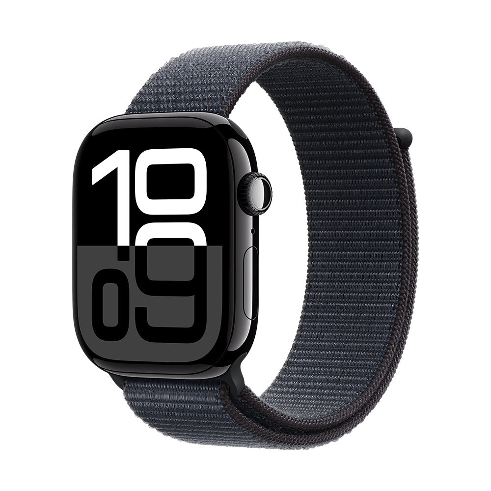 Apple Watch Series 10 (GPS) - 42 mm peilimusta alumiinikuori ja musteenvärinen Sport Loop -ranneke