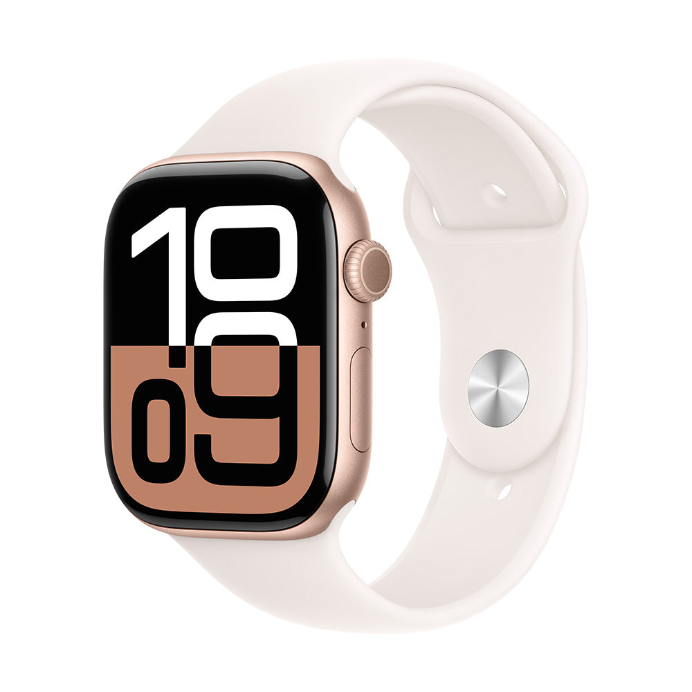 Apple Watch Series 10 (GPS) - 42 mm ruusukulta alumiinikuori ja punanhäivä urheiluranneke - M/L