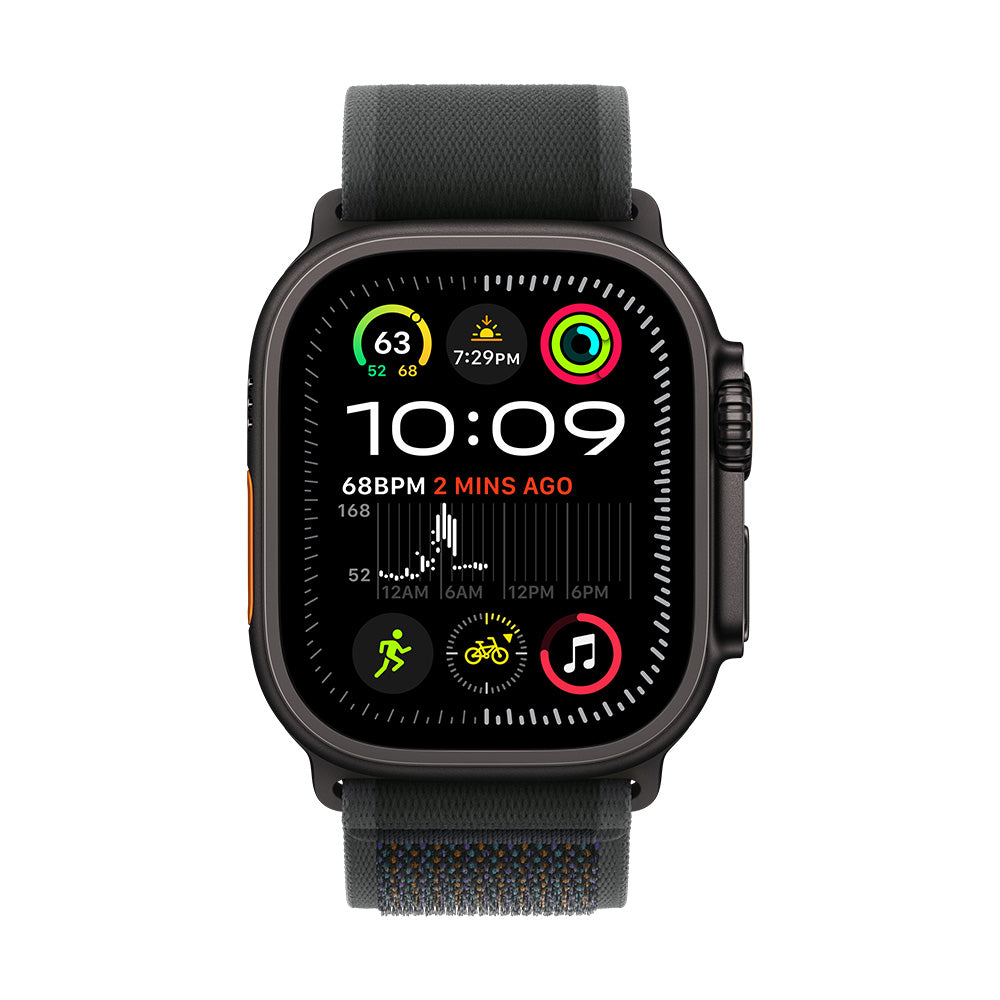 Apple Watch Ultra 2 (GPS+Cellular) - 49 mm musta titaanikuori ja musta Trail -ranneke - M/L