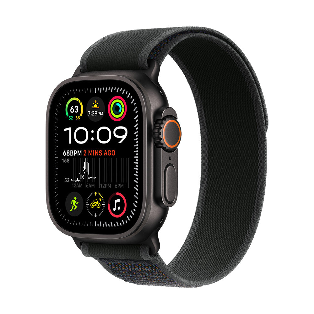 Apple Watch Ultra 2 (GPS+Cellular) - 49 mm musta titaanikuori ja musta Trail -ranneke - M/L