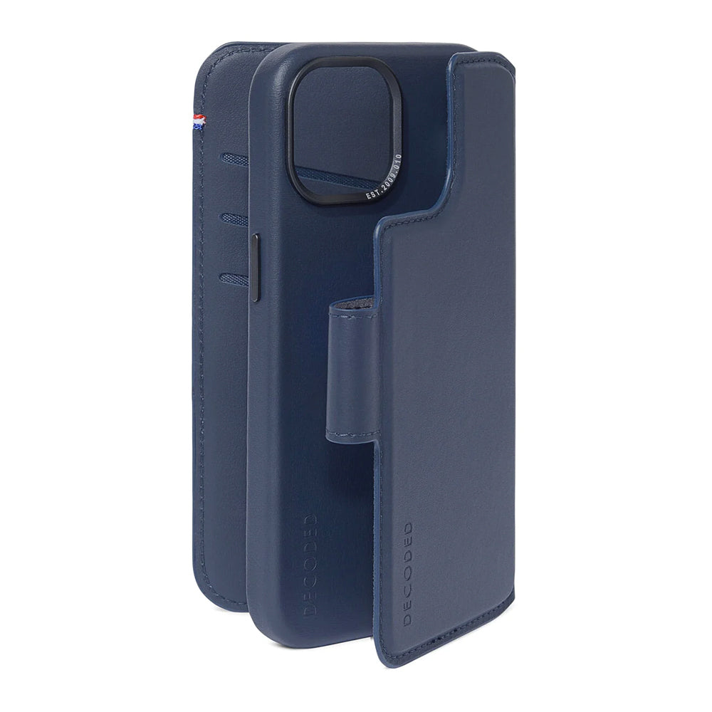 Decoded irroitettava lompakko- ja suojakuori iPhone 15 - sininen