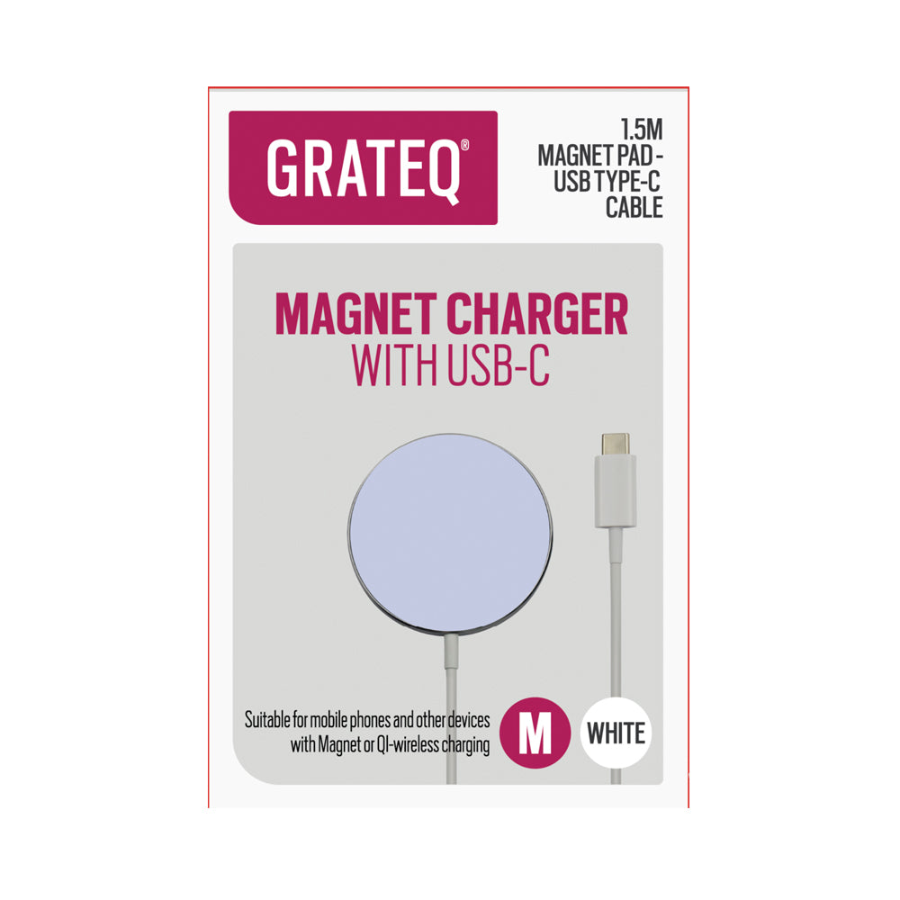 Grateq magneettinen USB-C latauskaapeli Qi-lataukseen (1,5 m)