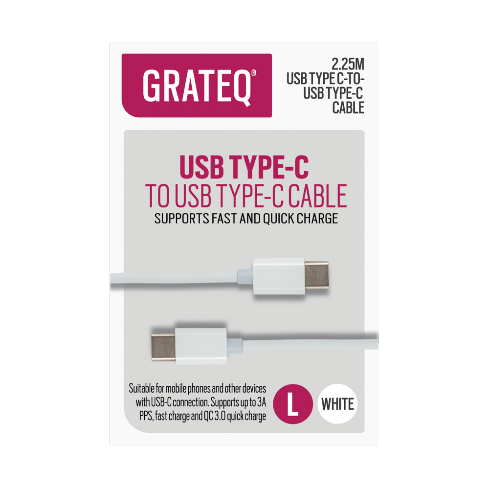 Grateq USB-C latauskaapeli, valkoinen (2,25m)