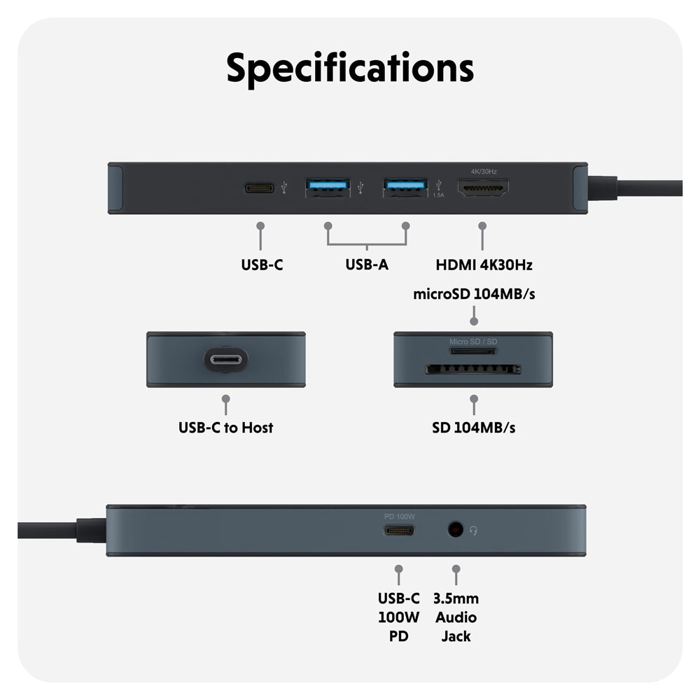 Hyper HyperDrive Flex 8 Port USB-C Hubi, musta