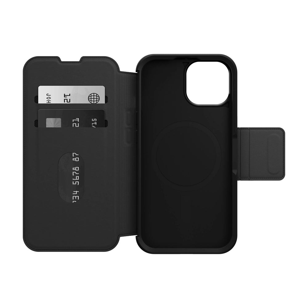 Otterbox Strada MagSafe iPhone 15 lompakkokotelo - musta