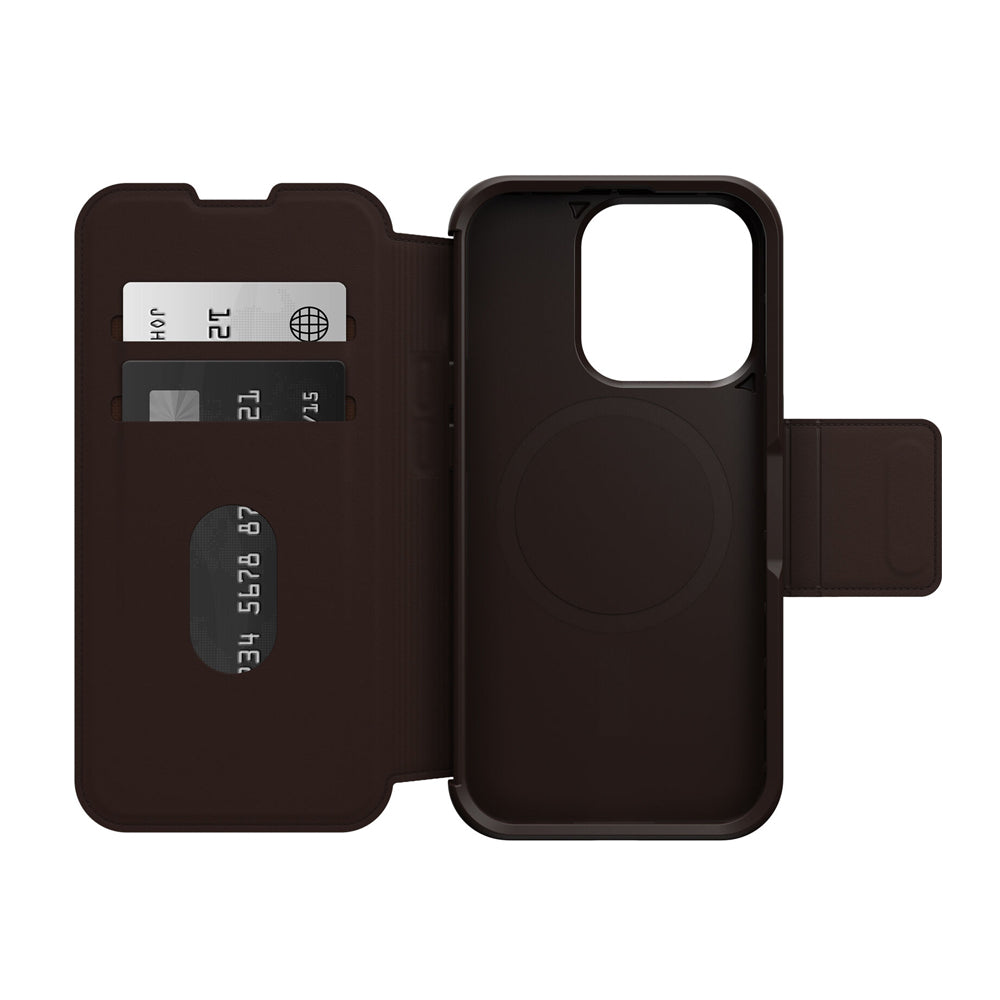 Otterbox Strada MagSafe iPhone 15 Pro lompakkokotelo - ruskea