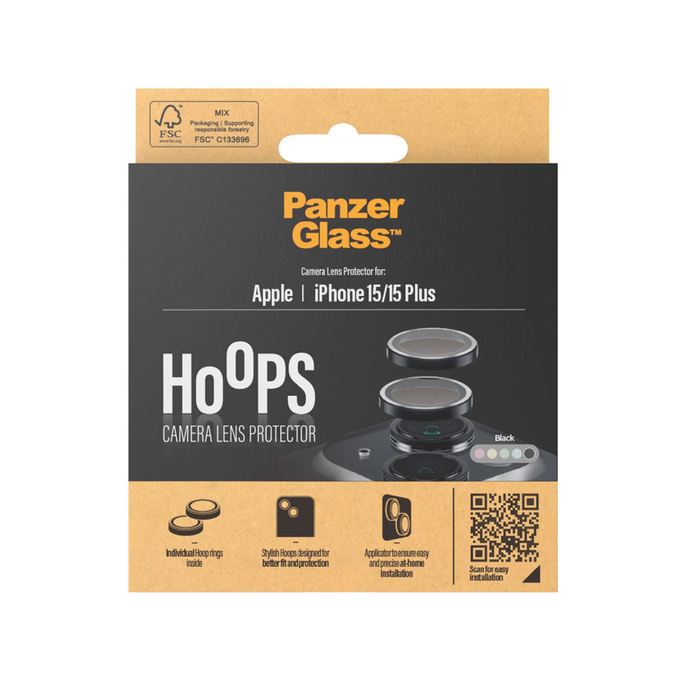 PanzerGlass Hoops linssisuoja iPhone 15 | 15 Plus - musta