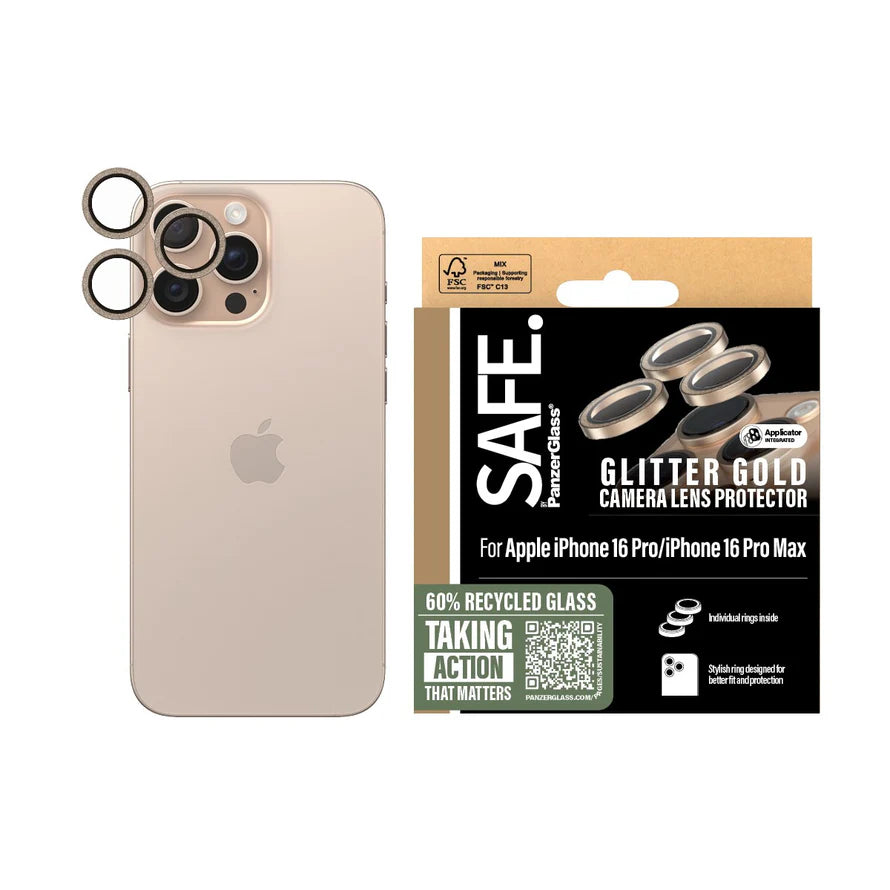 PanzerGlass SAFE Glitter Gold linssisuojat iPhone 16 Pro | 16 Pro Max