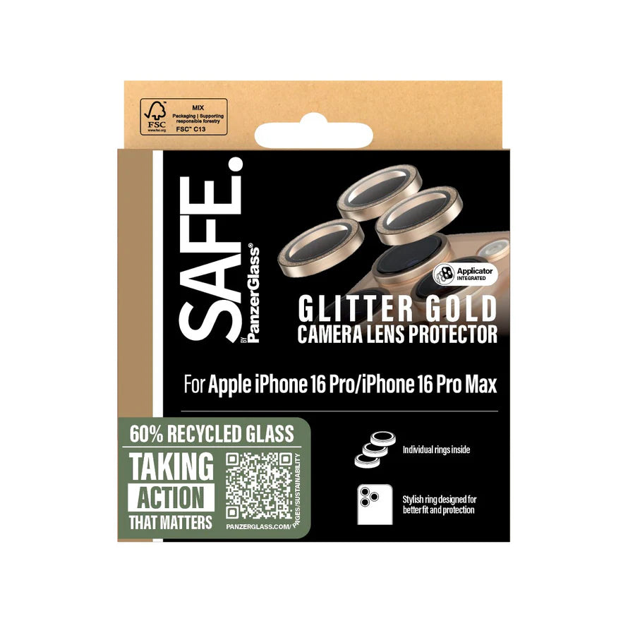 PanzerGlass SAFE Glitter Gold linssisuojat iPhone 16 Pro | 16 Pro Max