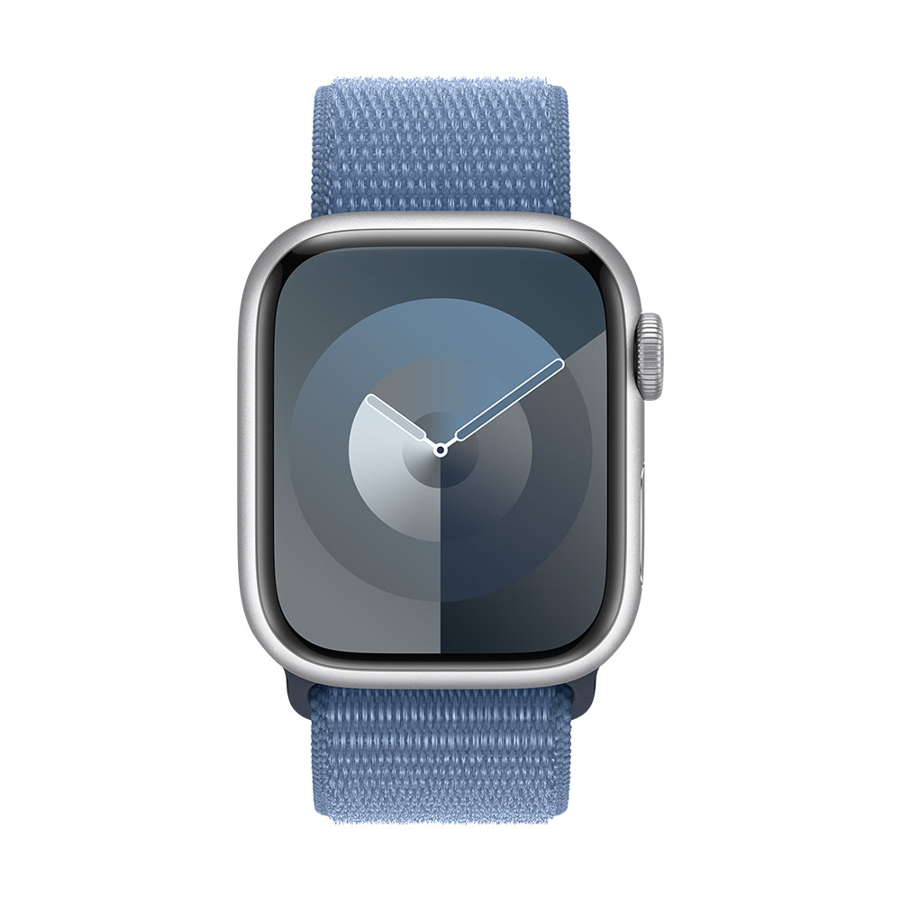 Apple Watch Series 9 (GPS+Cellular) - 41 mm hopea alumiinikuori ja talvensininen Sport Loop -ranneke
